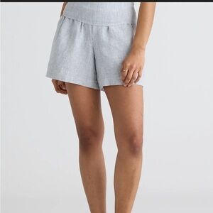 Quince 100% linen blue and white striped shorts